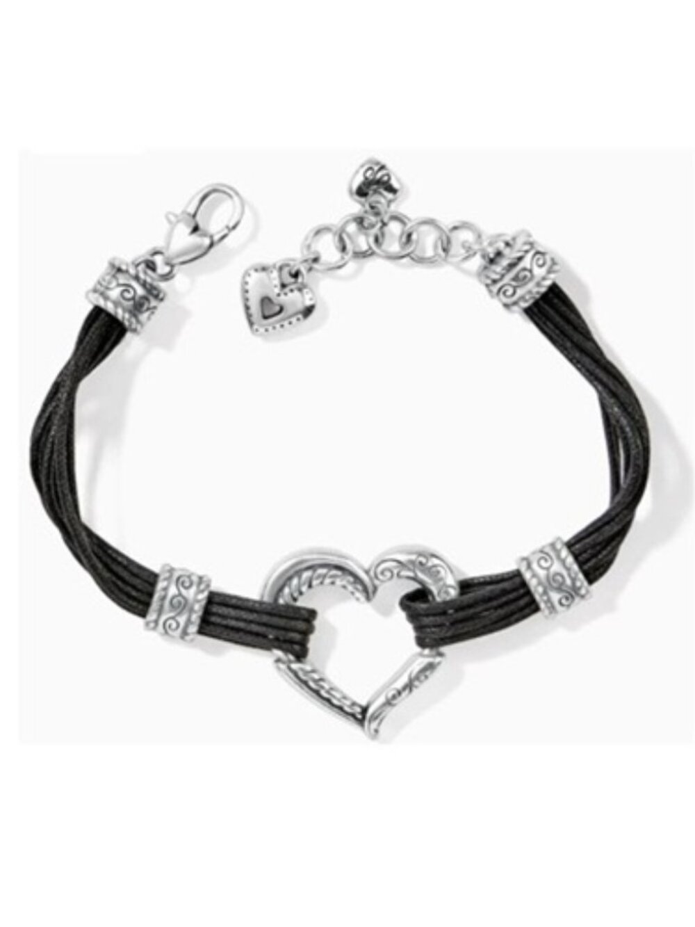 Brighton Heritage Heart Bracelet, Silver Plated with Black Cord